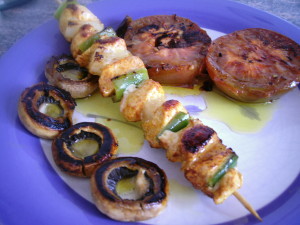 Brocheta de pollo al curry